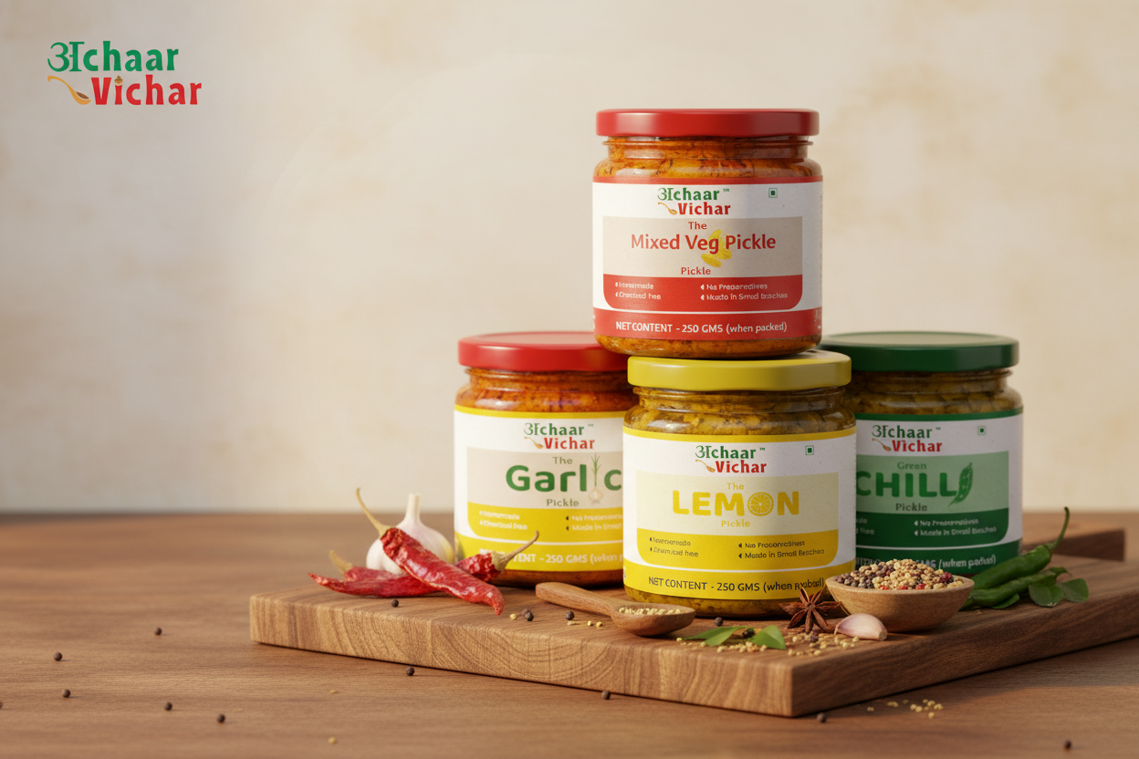 Achaar Vichar Hero Banner with Real Products